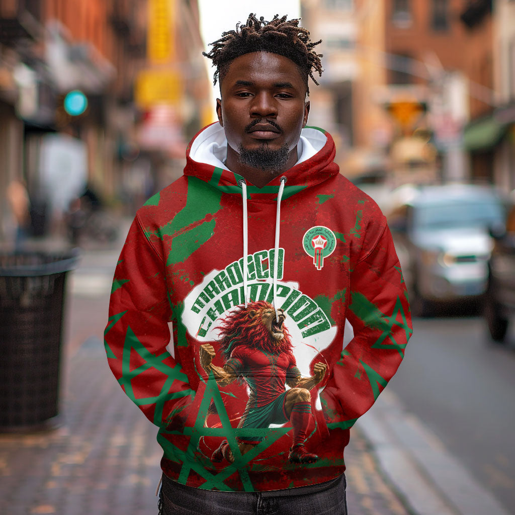 Personalized Morocco Football Hoodie Atlas Lion Grunge Star Mascot