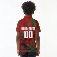Personalized Morocco Football Kid Polo Shirt Atlas Lion Grunge Star Mascot