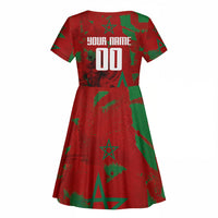 Personalized Morocco Football Kid Short Sleeve Dress Atlas Lion Grunge Star Mascot