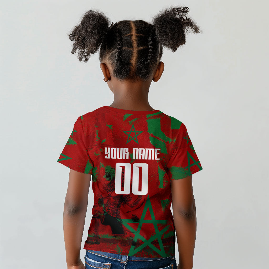 Personalized Morocco Football Kid T shirt Atlas Lion Grunge Star Mascot