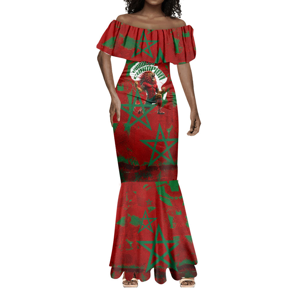 Personalized Morocco Football Mermaid Dress Atlas Lion Grunge Star Mascot