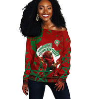 Personalized Morocco Football Off Shoulder Sweater Atlas Lion Grunge Star Mascot