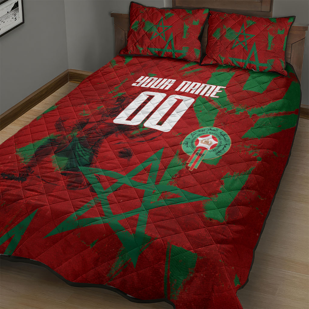 Personalized Morocco Football Quilt Bed Set Atlas Lion Grunge Star Mascot