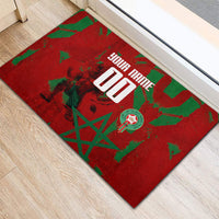 Personalized Morocco Football Rubber Doormat Atlas Lion Grunge Star Mascot