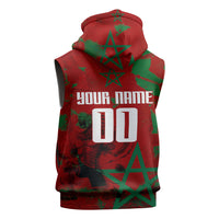 Personalized Morocco Football Sleeveless Hoodie Atlas Lion Grunge Star Mascot