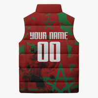 Personalized Morocco Football Sleeveless Puffer Jacket Atlas Lion Grunge Star Mascot