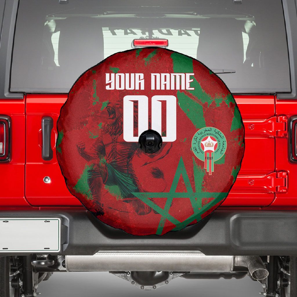 Personalized Morocco Football Spare Tire Cover Atlas Lion Grunge Star Mascot
