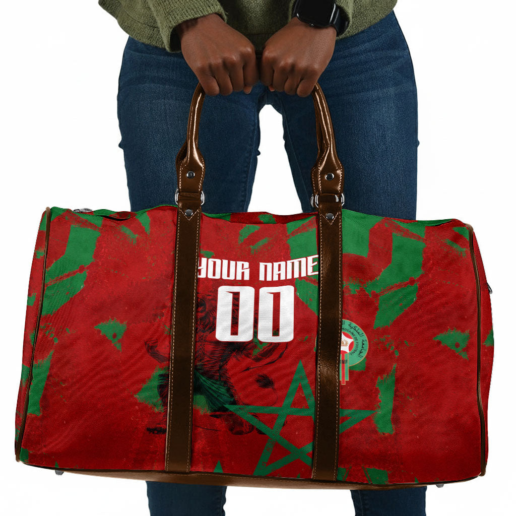 Personalized Morocco Football Travel Bag Atlas Lion Grunge Star Mascot