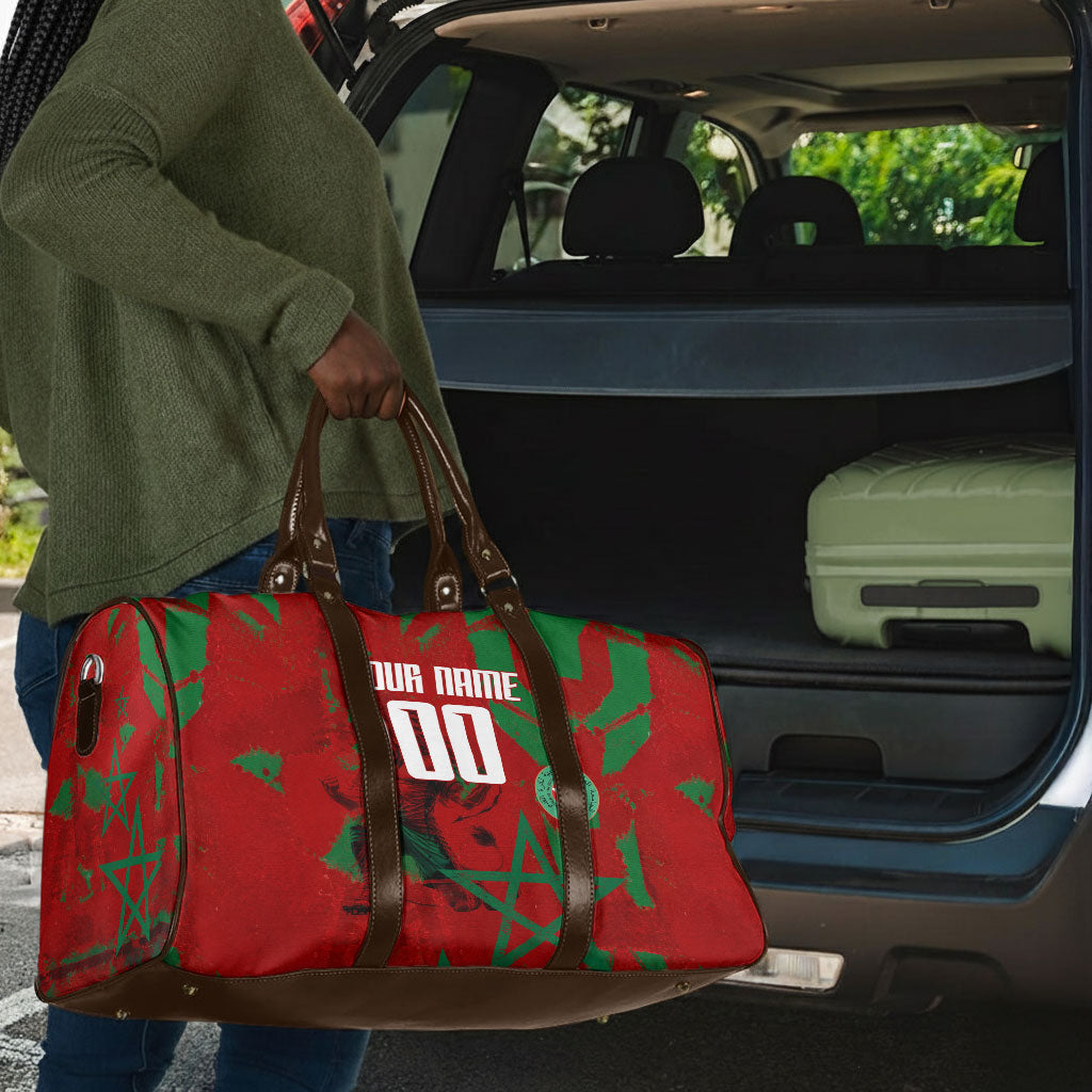 Personalized Morocco Football Travel Bag Atlas Lion Grunge Star Mascot