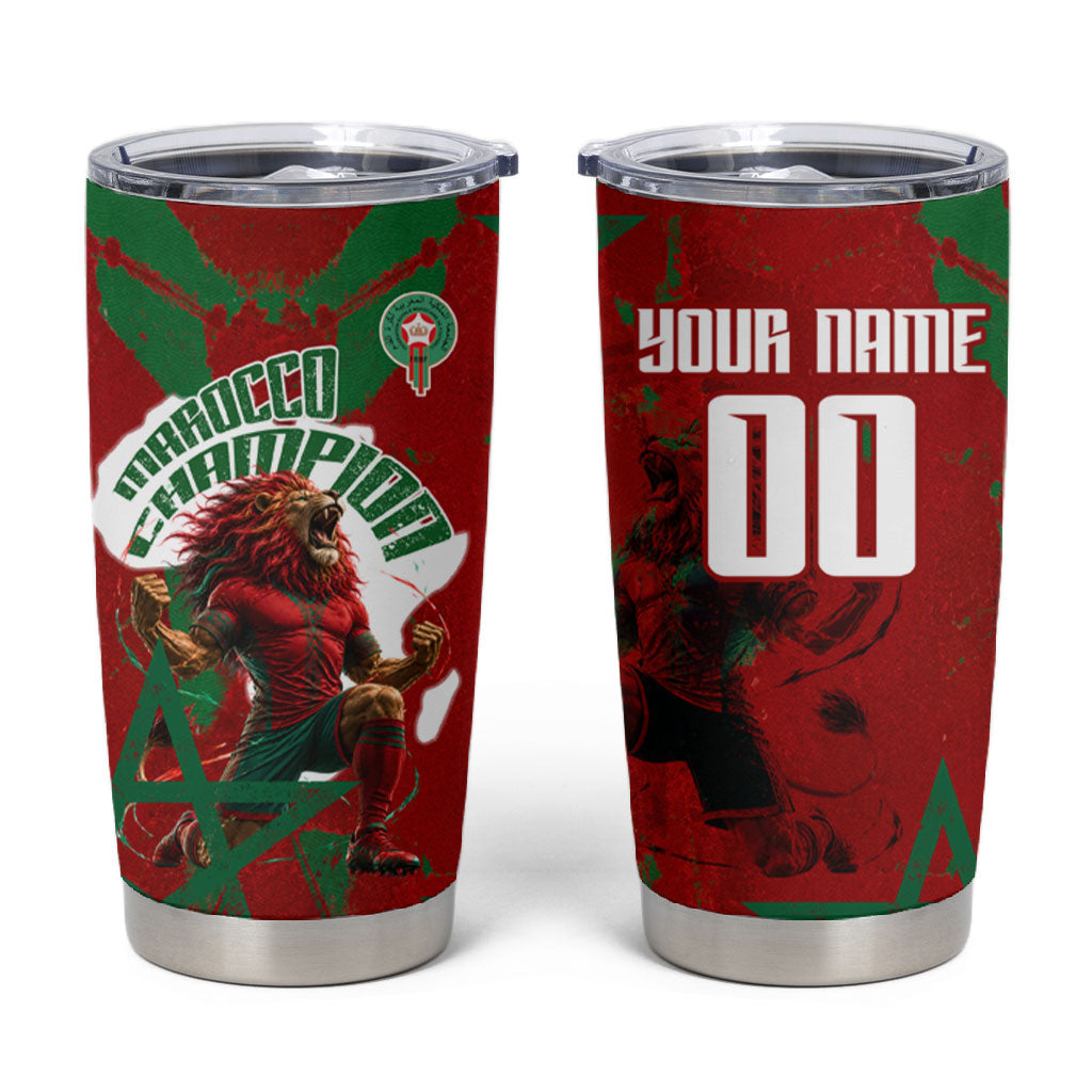 Personalized Morocco Football Tumbler Cup Atlas Lion Grunge Star Mascot