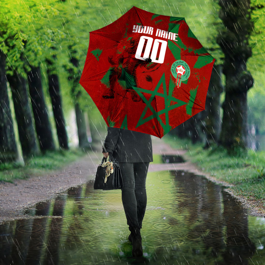 Personalized Morocco Football Umbrella Atlas Lion Grunge Star Mascot