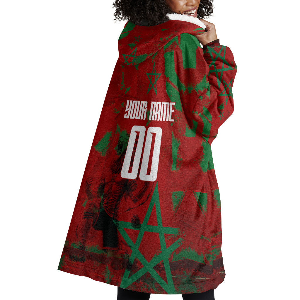 Personalized Morocco Football Wearable Blanket Hoodie Atlas Lion Grunge Star Mascot