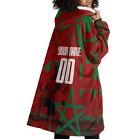 Personalized Morocco Football Wearable Blanket Hoodie Atlas Lion Grunge Star Mascot