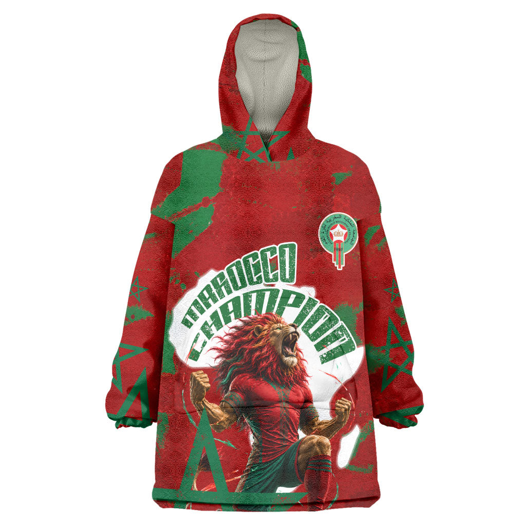 Personalized Morocco Football Wearable Blanket Hoodie Atlas Lion Grunge Star Mascot