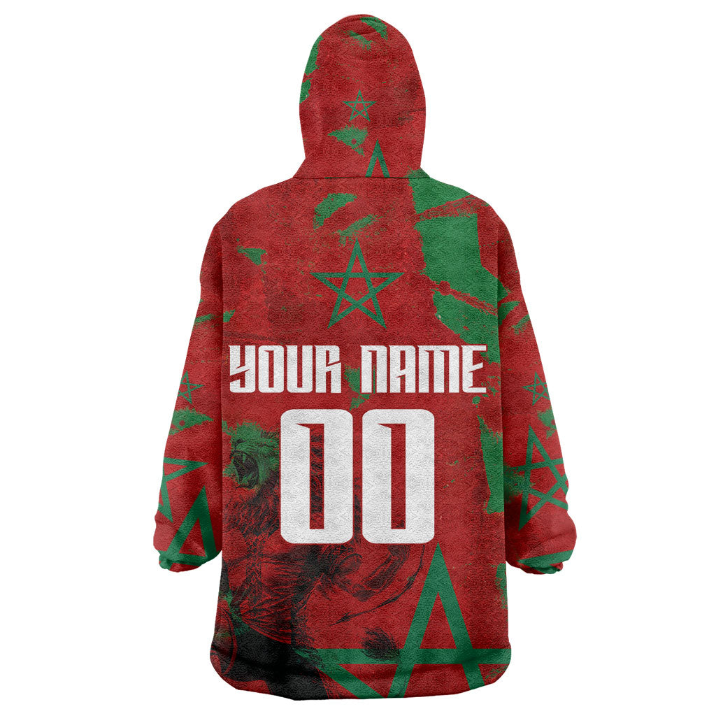 Personalized Morocco Football Wearable Blanket Hoodie Atlas Lion Grunge Star Mascot