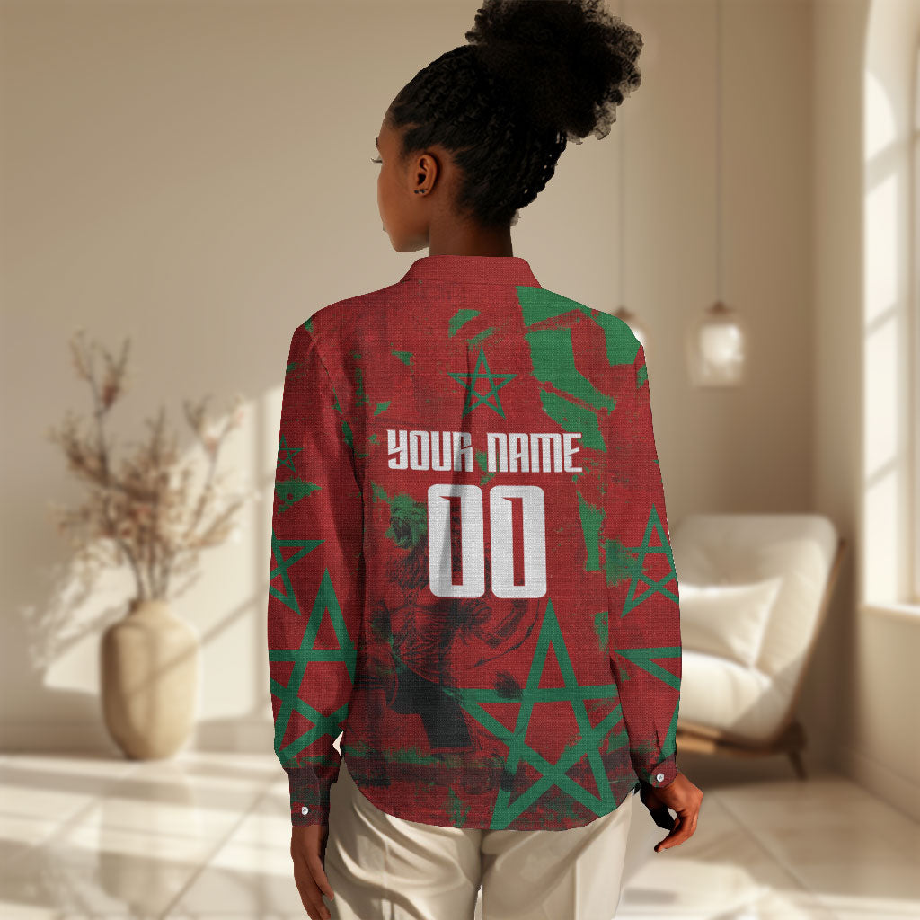 Personalized Morocco Football Women Casual Shirt Atlas Lion Grunge Star Mascot