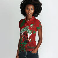 Personalized Morocco Football Women Polo Shirt Atlas Lion Grunge Star Mascot