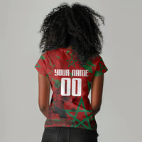 Personalized Morocco Football Women V-Neck T-Shirt Atlas Lion Grunge Star Mascot