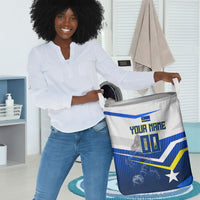 Personalized Curacao Football Marlin Mascot Laundry Basket Caribbean Flag Colors Geometric Blue