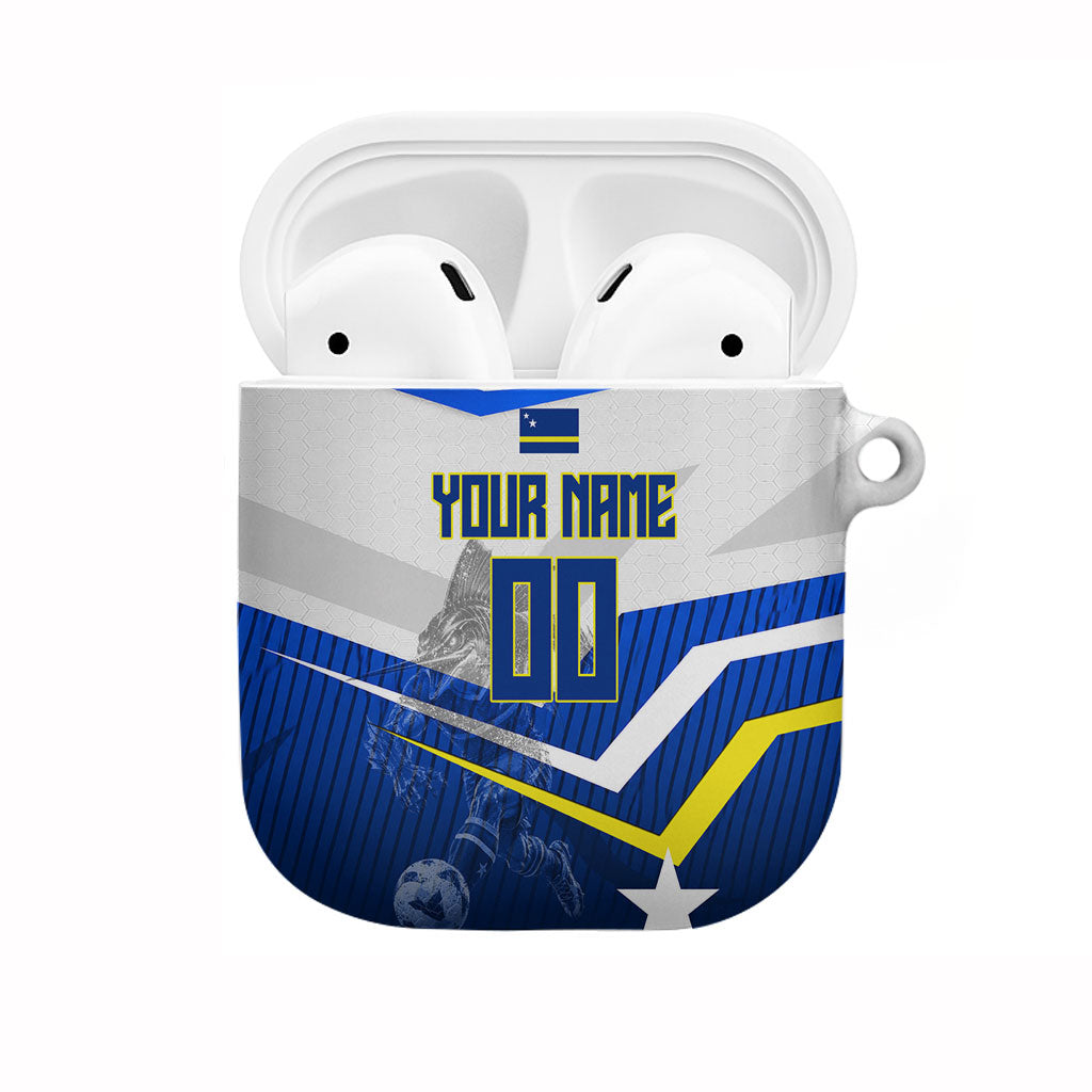 Personalized Curacao Football Marlin Mascot AirPods Case Caribbean Flag Colors Geometric Blue