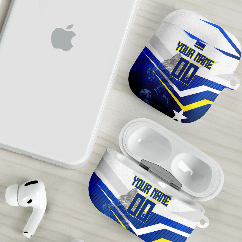 Personalized Curacao Football Marlin Mascot AirPods Case Caribbean Flag Colors Geometric Blue