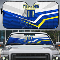 Personalized Curacao Football Marlin Mascot Auto Sun Shade Caribbean Flag Colors Geometric Blue