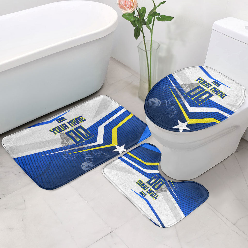 Personalized Curacao Football Marlin Mascot Bathroom Set Caribbean Flag Colors Geometric Blue
