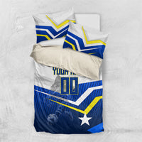 Personalized Curacao Football Marlin Mascot Bedding Set Caribbean Flag Colors Geometric Blue