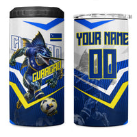 Personalized Curacao Football Marlin Mascot 4 in 1 Can Cooler Tumbler Caribbean Flag Colors Geometric Blue