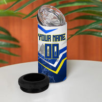 Personalized Curacao Football Marlin Mascot 4 in 1 Can Cooler Tumbler Caribbean Flag Colors Geometric Blue