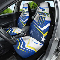 Personalized Curacao Football Marlin Mascot Car Seat Cover Caribbean Flag Colors Geometric Blue