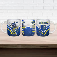Personalized Curacao Football Marlin Mascot Ceramic Mug Caribbean Flag Colors Geometric Blue