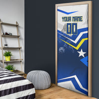 Personalized Curacao Football Marlin Mascot Door Cover Caribbean Flag Colors Geometric Blue
