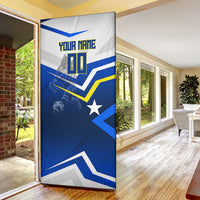 Personalized Curacao Football Marlin Mascot Door Cover Caribbean Flag Colors Geometric Blue