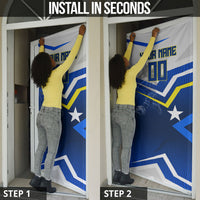 Personalized Curacao Football Marlin Mascot Door Cover Caribbean Flag Colors Geometric Blue