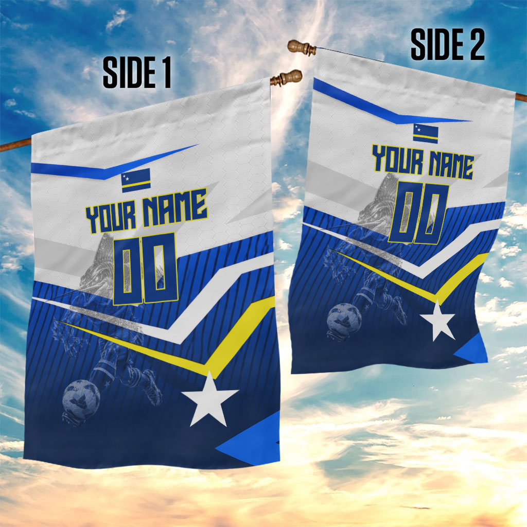 Personalized Curacao Football Marlin Mascot Garden Flag Caribbean Flag Colors Geometric Blue