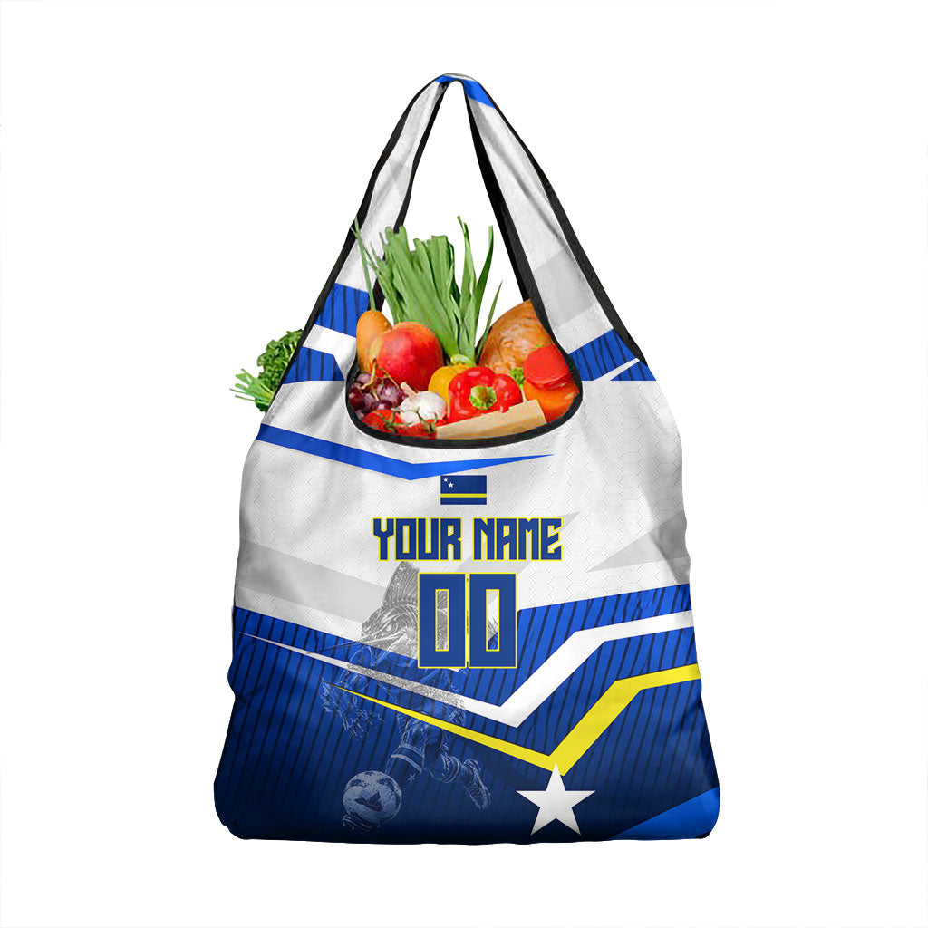 Personalized Curacao Football Marlin Mascot Grocery Bag Caribbean Flag Colors Geometric Blue