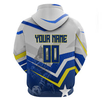 Personalized Curacao Football Marlin Mascot Hoodie Caribbean Flag Colors Geometric Blue