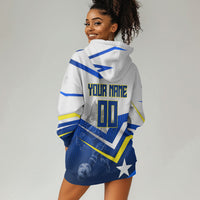 Personalized Curacao Football Marlin Mascot Hoodie Dress Caribbean Flag Colors Geometric Blue