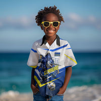 Personalized Curacao Football Marlin Mascot Kid Hawaiian Shirt Caribbean Flag Colors Geometric Blue