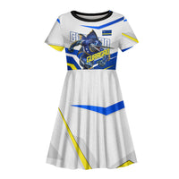 Personalized Curacao Football Marlin Mascot Kid Short Sleeve Dress Caribbean Flag Colors Geometric Blue