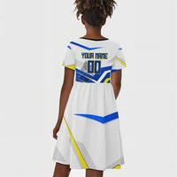 Personalized Curacao Football Marlin Mascot Kid Short Sleeve Dress Caribbean Flag Colors Geometric Blue
