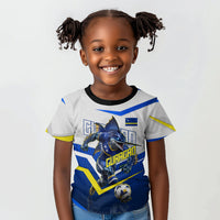 Personalized Curacao Football Marlin Mascot Kid T shirt Caribbean Flag Colors Geometric Blue