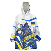 Personalized Curacao Football Marlin Mascot Kid Wearable Blanket Hoodie Caribbean Flag Colors Geometric Blue