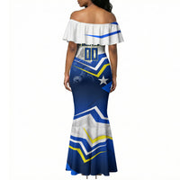 Personalized Curacao Football Marlin Mascot Mermaid Dress Caribbean Flag Colors Geometric Blue