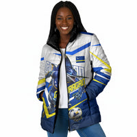 Personalized Curacao Football Marlin Mascot Padded Jacket Caribbean Flag Colors Geometric Blue