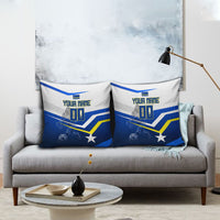Personalized Curacao Football Marlin Mascot Pillow Cover Caribbean Flag Colors Geometric Blue