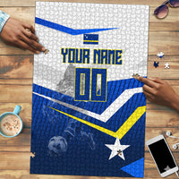 Personalized Curacao Football Marlin Mascot Puzzle Caribbean Flag Colors Geometric Blue
