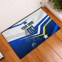 Personalized Curacao Football Marlin Mascot Rubber Doormat Caribbean Flag Colors Geometric Blue
