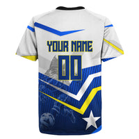 Personalized Curacao Football Marlin Mascot Rugby Jersey Caribbean Flag Colors Geometric Blue